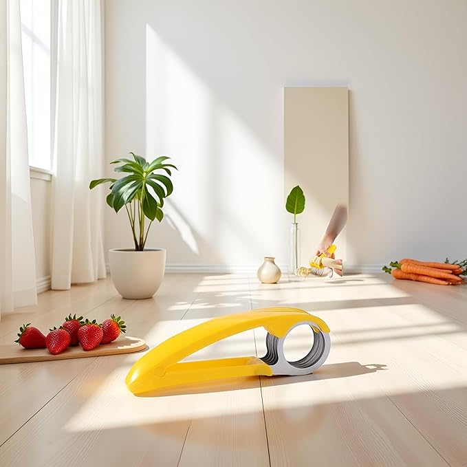 Yellow Food Manual Slicer, Stainless Steel Food Slicer, Banana Strawberry Cucumber Carrot Egg Vegetable Fruit Multifunctional Slicer, Handheld Portable Small Food Slicer Mandolines and Slicers