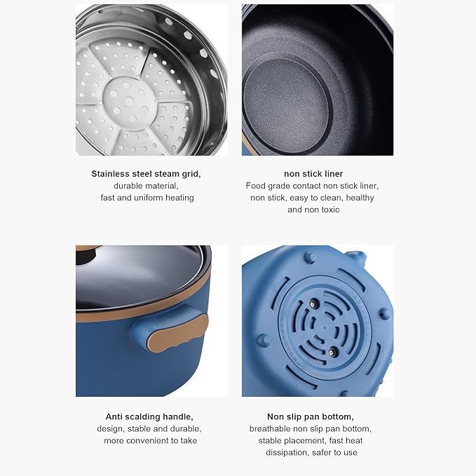 2.5L Electric Cooker Hot Pot Multifunction Food Grade 800W Double Layer Adjustable Portable Electric Hot Pot with Handle Kitchen Supplies(US 110V)