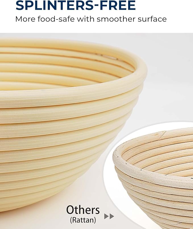Banneton Bread Proofing Baskets Set, 10″ Round & 11″ Oval Sourdough Proofing Baskets with Liners, Proofing Bowls for Sourdough Bread (Plastic)
