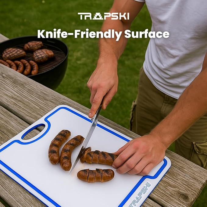 Premium 1/2 Inch Textured Plastic Cutting Chopping Boards | Food-Grade, Dishwasher Safe with Wide Juice Grooves | Easy Grip Handle