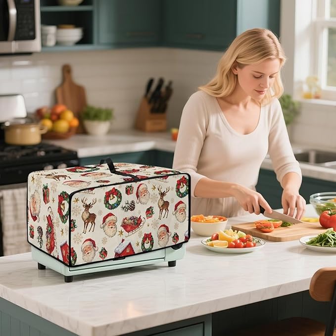 Doojoayie Cute Santa Claus Appliance Dust Cover 6 Slice Christmas Toaster Cover Small Appliance Dust Protector for Toaster Oven/Bread Making Machine/Air Fryer