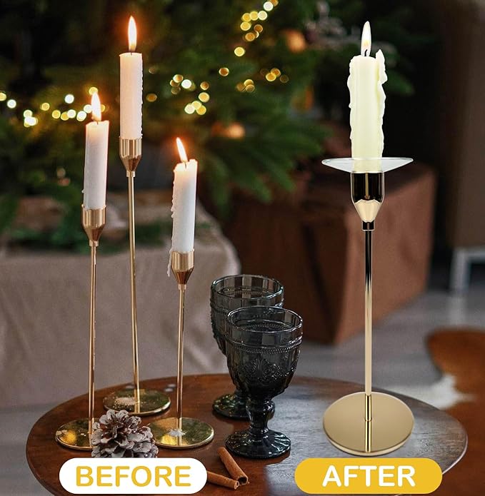 4 Pieces Bent Glass Candle Bobeches for Candlesticks, Taper Candle Wax Catcher Rings, Candle Wax Drip Protectors (Round)