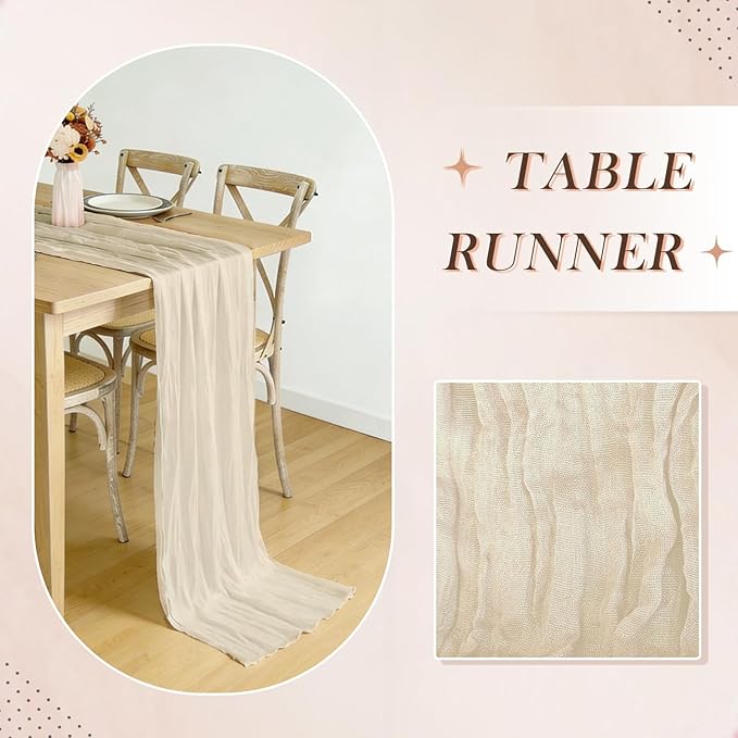 3 Pack Ivory Cheesecloth Table Runner -17×120 Inch Gauze 10 FT Long Cheese Cloth Table Runners for Bridal Wedding Party Baby Shower Holiday Birthday Home Easter Decor (Ivory, 3PC)