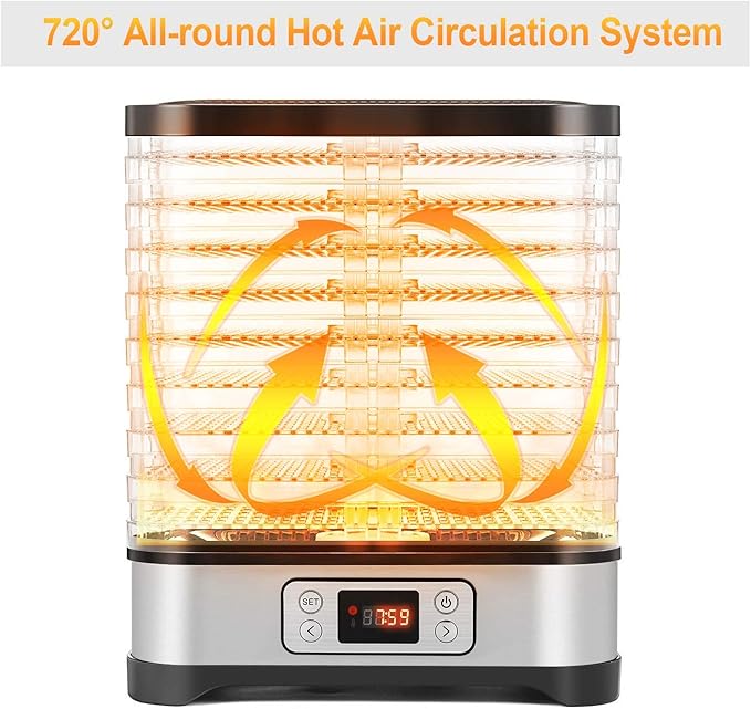 Food Dehydrator Machine, Fruit Dehydrators with 8-Trays, Digital Timer and Temperature Control(95ºF-158ºF) for Food, Jerky, Meat, Fruit, Herbs and Vegetable, 400 Watt, BPA Free