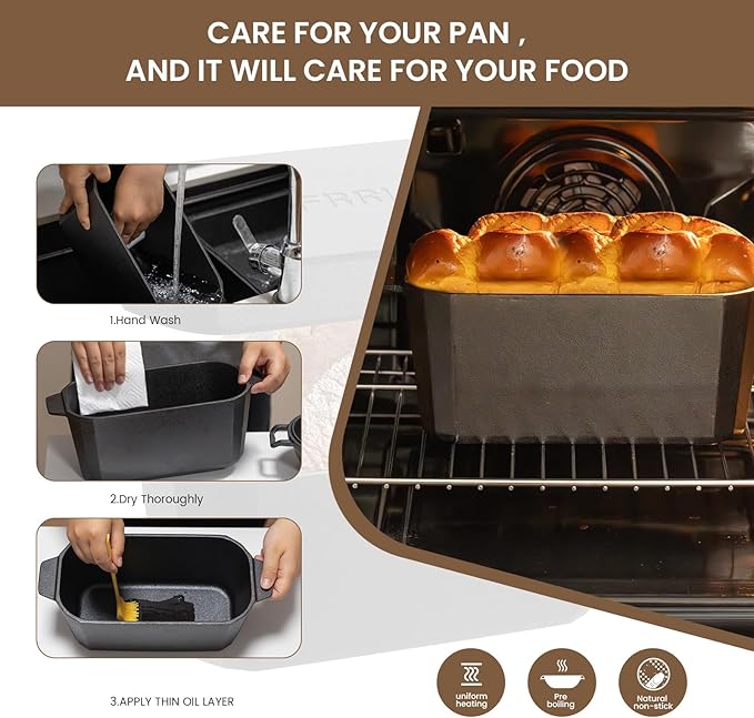 FRRLY Cast Iron Bread Loaf Pan with Lid,Bread Baking Pan,Cast Iron Dutch Oven for Sourdough,10 x 5 Inch Pre-seasoned Even Heat Distribution Baking Pan for Homemade Bread