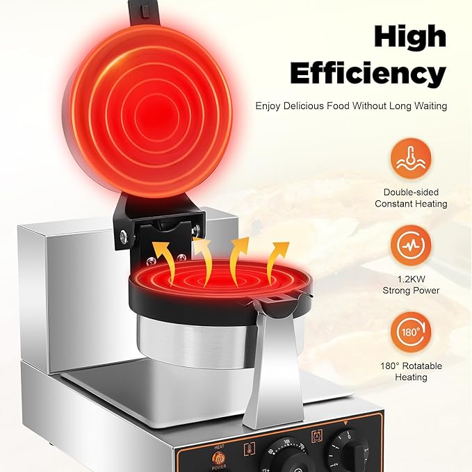 Burger Waffle Maker,Commercial Electric Burger Panini Maker Machine,Non Stick Waffle Press Machine with Time & Temp Control Stainless Steel Material for Home Kitchens Breakfast Shops Schools