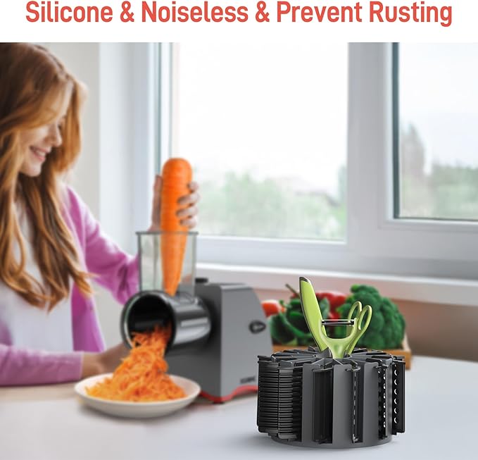 Silicone Storage Rack for Rotary Cheese Grater Blades, Kitchen Multi-Functional Storage Blade Holder, Flexible & Durable, Non-Slip, Quiet, Dishwasher Safe, without Blades (Grey)