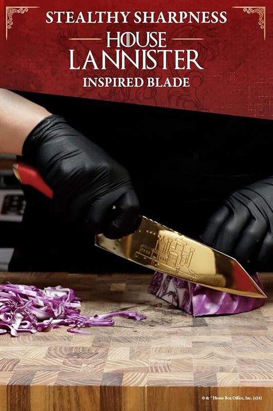 Dalstrong 8 inch Chef Knife- Game of Thrones™ Knife - House Lannister™ Edition - German Premium Steel Full Tang - Professional G10 Handle - Collection Item Toughbuilt Utility Knife- Leather Sheath