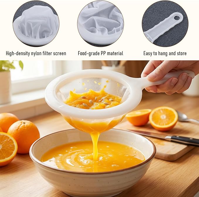 Ultra-Fine Nylon Mesh Strainer 5.51 Inch, Plastic Sieve Fine Mesh with Handle, Kitchen Food Yogurt Mesh Sieve, Mini Brine Shrimp Separation for Filtering Juice Milk Soy Coffee Honey Wine (400 mesh)