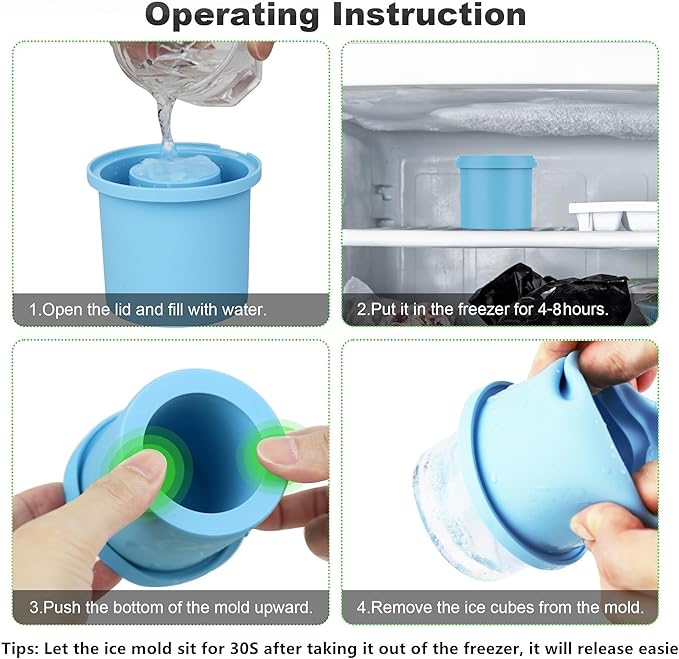 IYYI Ice Cube Tray for Stanley Cup, Tumbler Ice Cube Mold, Silicone Ice Mold With Lid - Cylindrical Ice Maker for Whiskey, Coffee, Juice, Chilling Drinks (Blue) (Green, Cylindrical)