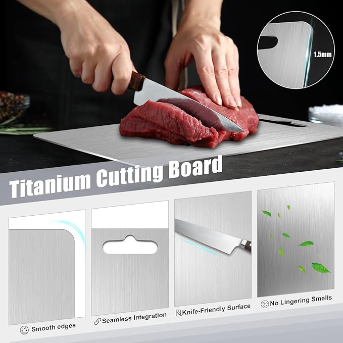 Titanium Cutting Board - 100% Pure Titanium Metal Cutting Board for Kitchen, Non Toxic Chopping Board Set, Double-Sided for Meat, Fruit, Vegetables, Dishwasher Safe (Set (S+M+L))