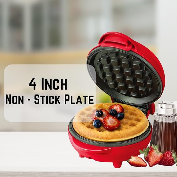 OVENTE Electric Mini Waffle Maker, 550W Fast Heating Element with Overheat Protection, 4-Inch Non-Stick Plates and Cooking Surface, Perfect for Breakfast, Hash Browns, Keto Chaffles, Red WM215R