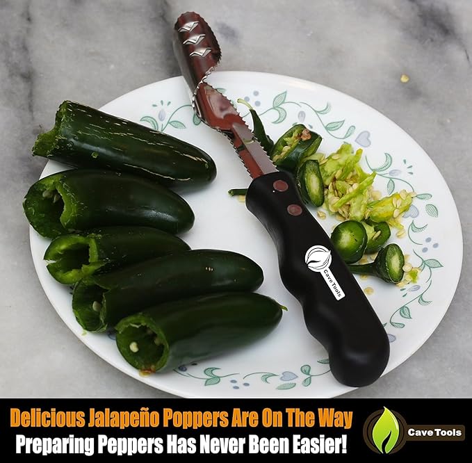Cave Tools Jalapeno Pepper Corer and Deseeder to Peel or Slice Off Bell, Banana, or Chili Pepper Tops/Stems For Roasting Poppers on Grill, Smoker, or Oven - Kitchen and BBQ Accessories