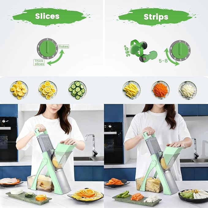 Safe Mandoline Slicer for Kitchen,Freely Adjustable Food Chopper,Kitchen Must Haves Vegetable Chopper,Potato Onion Carrot Cucumber Slicer (green)