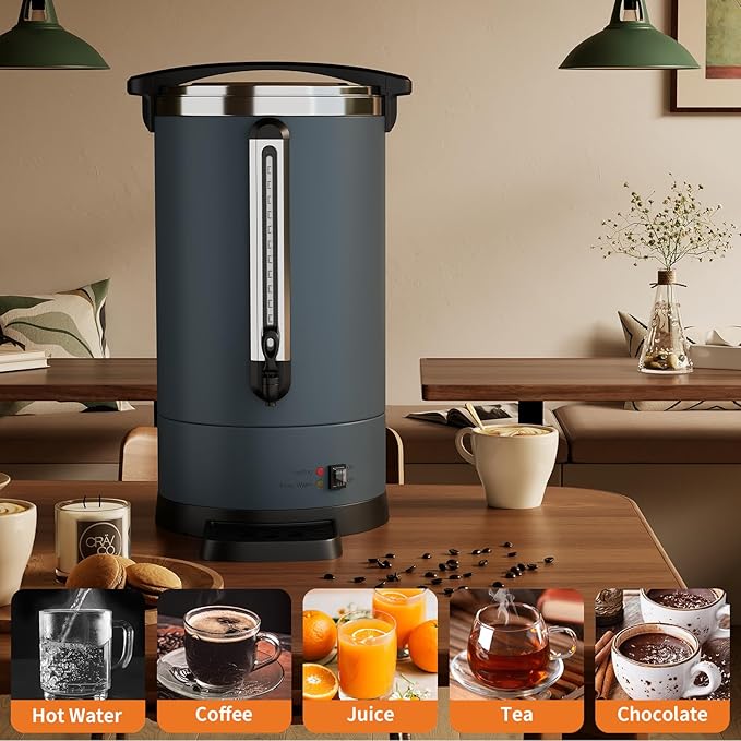 Garvee 12 L/80 Cups Coffee Urn-3.2 gal Double Wall Commerical Coffee Maker for Buffet Catering Wedding Gathering,Large Capacity Hot Coffee Dispenser,Stainless Steel Hot Water Urn-Grey
