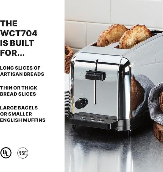 Waring Commercial WCT704 4 Slice Extra Long Slot Light Duty Pop-Up Toaster, 120V, 5-15 Phase Plug