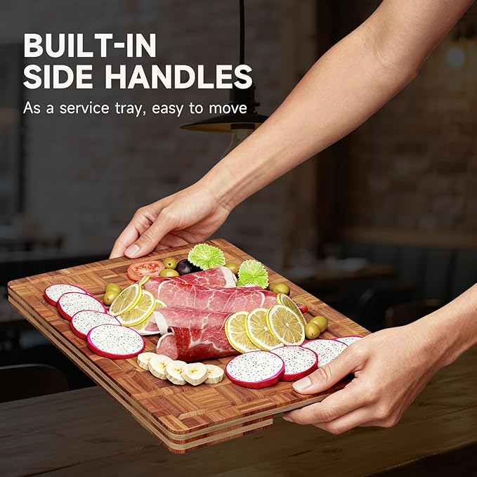Large Cutting Boards for Kitchen,3 Packs Bamboo Chopping Boards with Juice Groove,suitable for cutting meat, vegetables, fruits, and cheese, and with a base for convenient storage