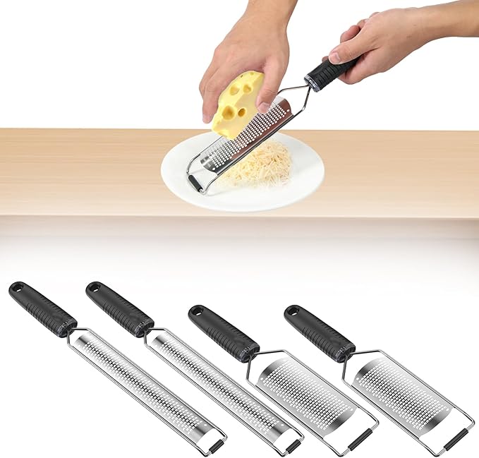 4 Pcs Lemon Zester with Handle Stainless Steel Cheese Grater Heavy Duty Vegetable Grater Handheld Ginger Grater Dishwasher Safe Lemon Grater Zester for Lemon Parmesan Cheese