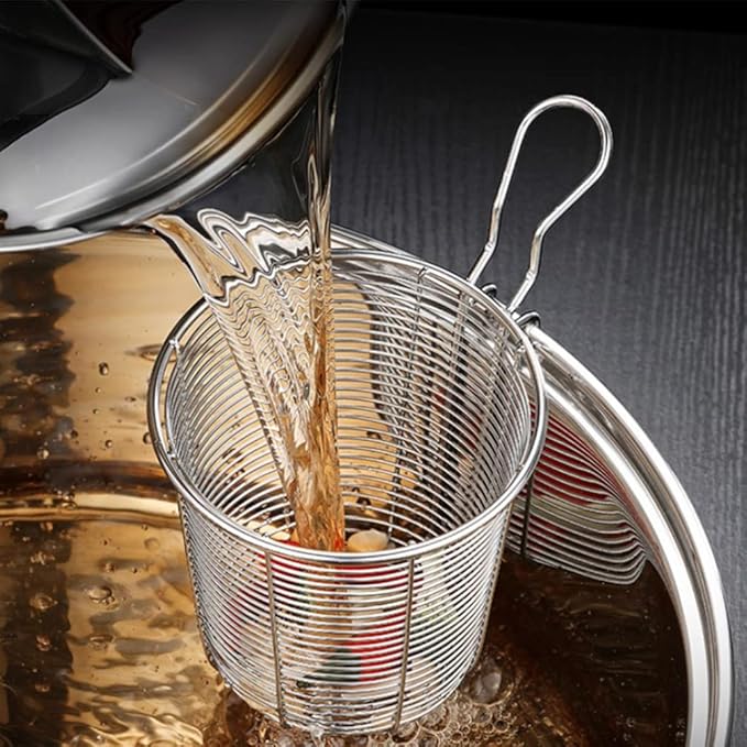 Hemoton Stainless Steel Noodle Strainer Heat-Resistant Mesh Colander for Hot Pot Kitchen Supply Pasta Cooking Tool 3.85X3.85X3.74In