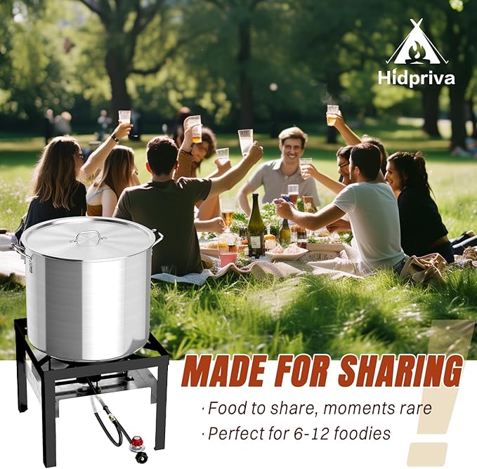 Hidpriva 80QT Crawfish Boiler Kit, Waterproof Cover & 18-inch Skimmer, 110,000BTU Propane Burner Stove, 0-20PSIG Regulator, Aluminum Seafood Boil Pot, Crab Boil Pot with Basket