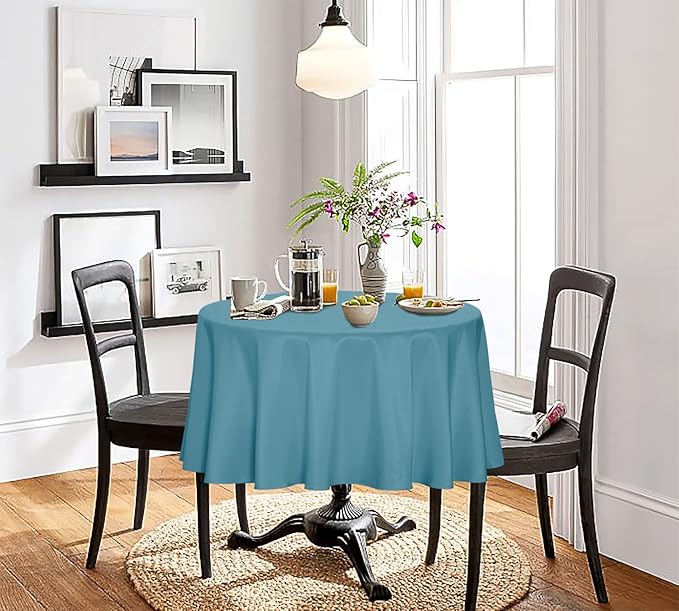 sancua Round Tablecloth - 90 Inch - Water Resistant Spill Proof Washable Polyester Table Cloth Decorative Fabric Table Cover for Dining Tables, Buffet Parties and Camping, Teal