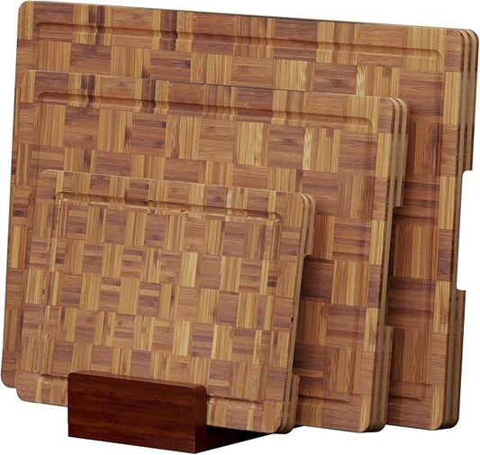 Large Cutting Boards for Kitchen,3 Packs Bamboo Chopping Boards with Juice Groove,suitable for cutting meat, vegetables, fruits, and cheese, and with a base for convenient storage