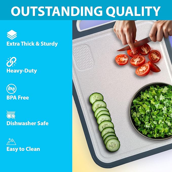 18" x 12" Cutting Board for Kitchen, Double Sided Cutting Board, Stainless Steel Chopping Board - Durable, Scratch Resistant, Non-Slip & Easy to Clean Chopping Board for Vegetables, Fruits, Meat