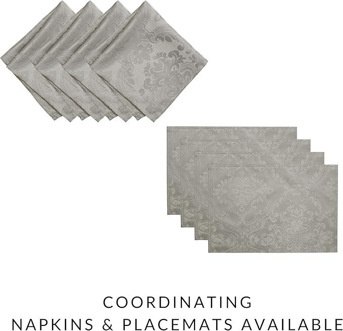 Elrene Home Fashions Caiden Elegance Damask Waterproof, Stain & Wrinkle Resistant Fabric Napkins (Set of 4), 17" x 17", Silver