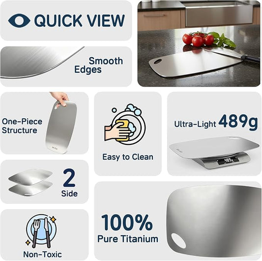 Beviss 100% Pure Titanium Cutting Board 13.66" x 9"- BPA Free, Non-Porous & Durable Kitchen Chopping Board for Meat, Vegetables, Fruits