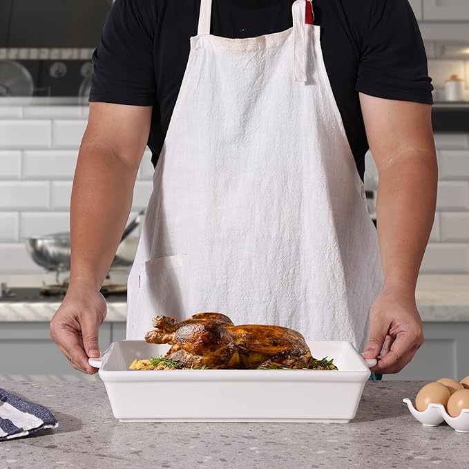 GDCZ Ceramic Baking Dish with Handles,Lasagna Pan Deep Large Serving Bakeware fo Cooking. Freezer Safe (White)