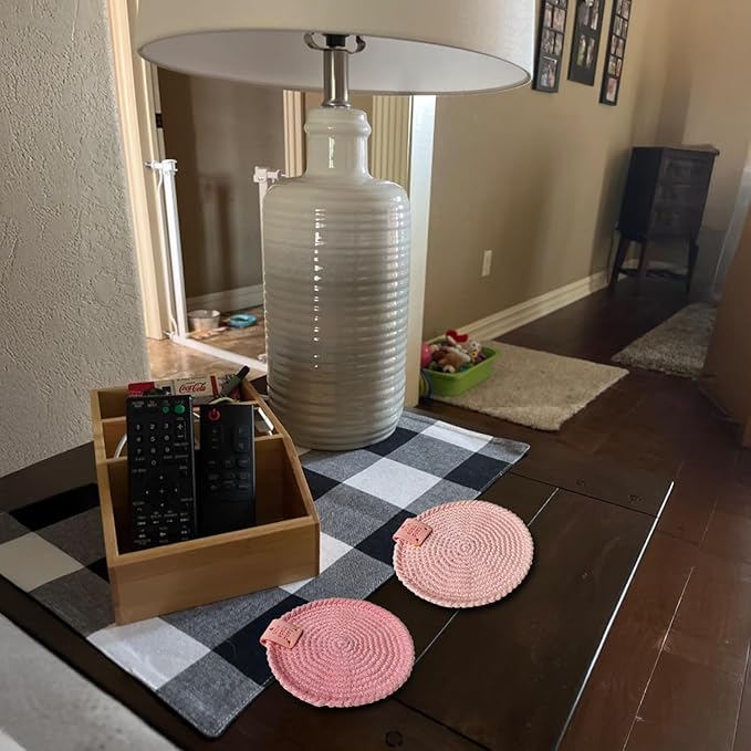 4.33" Rose Pink Soft Cotton Crochet Coasters, Absorbent and Heat Resistant Woven Coasters for Drinks Coffee Tea Wine, Round Coasters for Desk Dining Table Bar, Handmade 2 Pack Coasters