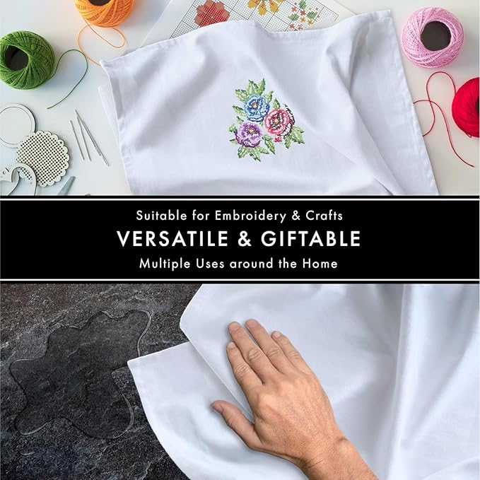 Premium Kitchen Towel (28”x20”, 12 Pack) 100% Cotton Dish Towels Cloths Large Hand Towels Tea Towels for Kitchen with Hanging Loop, Reusable Cleaning Cloths, Fast Dry Lint Free Linen | Pure White