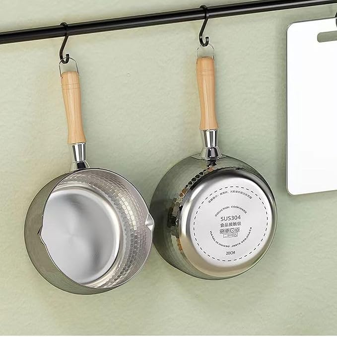 Scizorito Thickened 304 Stainless Steel Pot, Solid Wood Anti Scald Handle With Hook, Multifunctional Sauce Pot with Inverted Mouth, Milk Pot, Cooking Pot (1.7 Quarts)