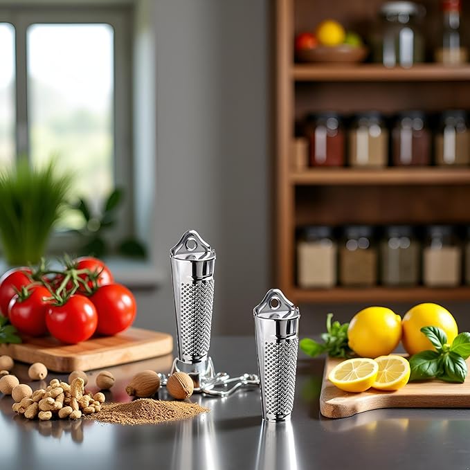 2Pcs Silver Multifunctional Kitchen Stainless Steel Ginger Garlic Nutmeg Grater Nut Walnut Lemon Hand Planer Tool Lemon ZesterDurable and Professional Kitchen Tool Garlic Tools