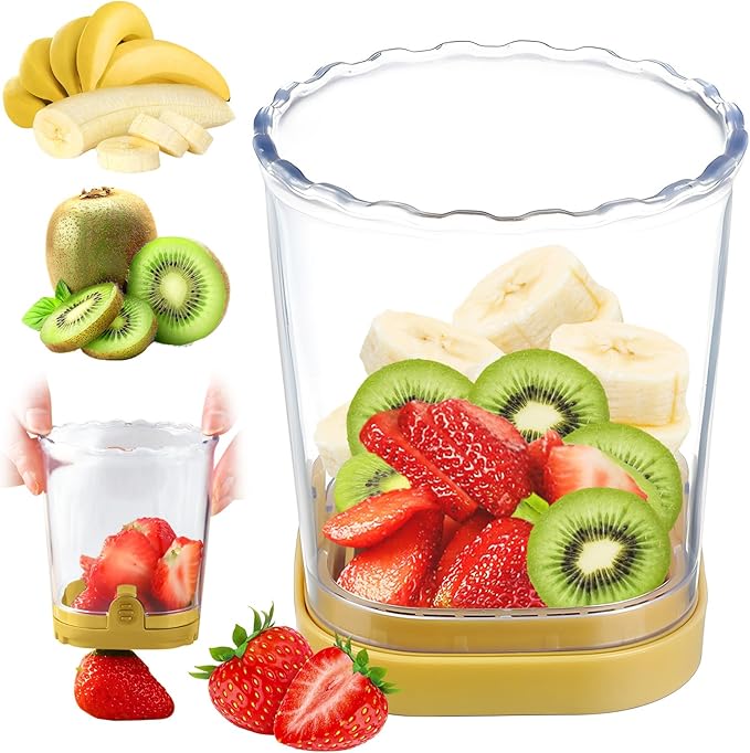 Fruit Slicer Cup-Detachable Fruit Cutter Slicer Stainless Steel Speed Egg Slicers Strawberry Slicer Cutter for Vegetable Cutting Kitchen Gadget (Yellow)