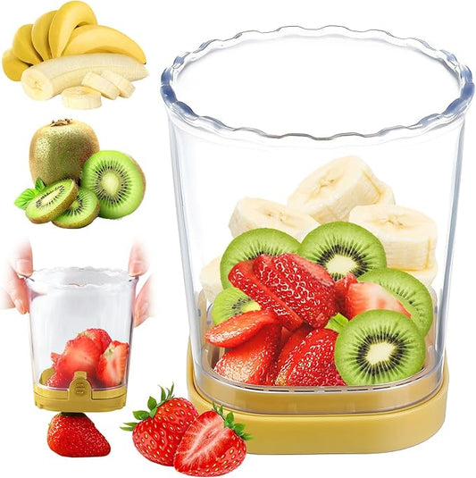 Fruit Slicer Cup-Detachable Fruit Cutter Slicer Stainless Steel Speed Egg Slicers Strawberry Slicer Cutter for Vegetable Cutting Kitchen Gadget (Yellow)