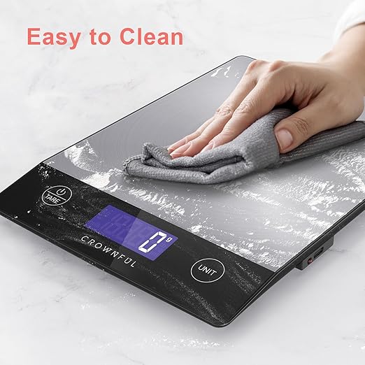 CROWNFUL Food Scale, 33lb Rechargeable 304 Stainless Steel Digital Kitchen Scale Weight Grams and Ounces with LCD Display and Type-C Charging for Meal Prep, Baking and Cooking