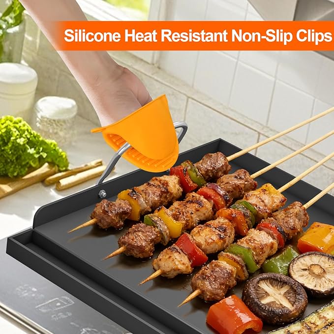 25" x 16" Cast Iron Griddle for Gas Grill, Universal Flat Top with Nano-Ceramic Nonstick Coating, Grease Groove and High Sidewalls, Griddle Plate Insert for Camping, Tailgating and Parties