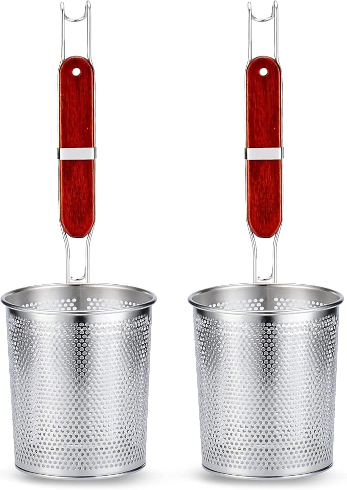 Micro-Perforated Stainless Steel Pasta Strainer With handle, Food Dumpling Noodle Strainer,Straining Noodles Pasta Basket 2 PCS(Dia 5.5inch)