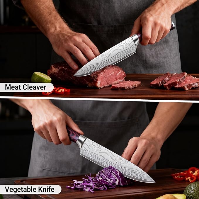 Chef Knife 8 Inch Kitchen Knife - Ultra Sharp High-Carbon Steel Chefs Knife, Professional Cooking Knives with Ergonomic Wood Handle & Gift Box