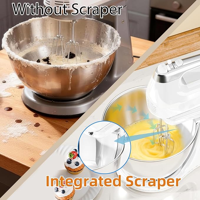 Stand Mixer Hand Mixer Kitchen Electric - 2-IN-1 4.8 QT Auto-Rotating Bowl & Beater Tilt-Head Standing Mixer, 250 Watt 5-Speed with Turbo Boost Household Mixer with Beaters & Dough Hooks for Baking