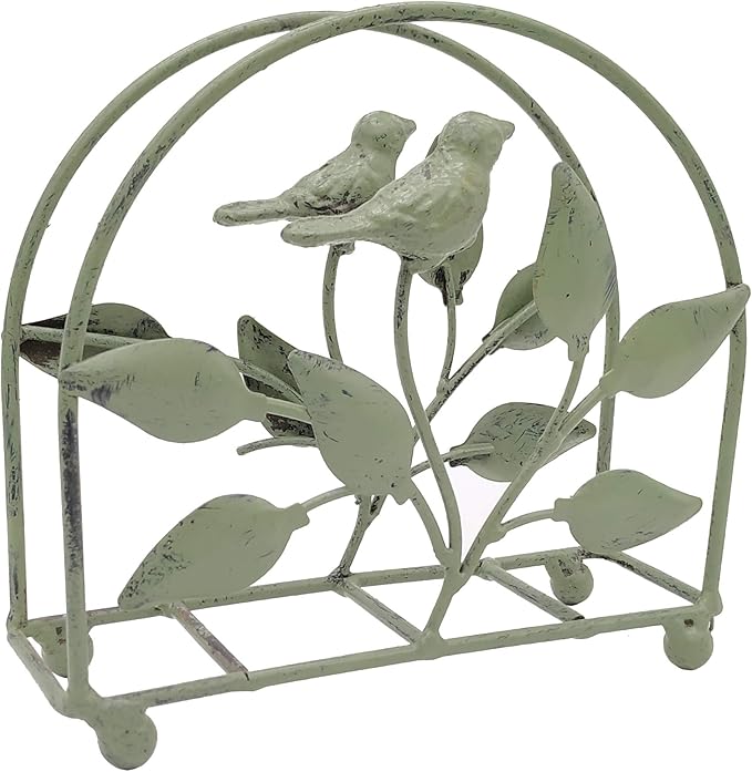 Cast Iron Bird & Tree Classic Napkin Holder/Tabletop Freestanding Tissue Dispenser, Rustic Green