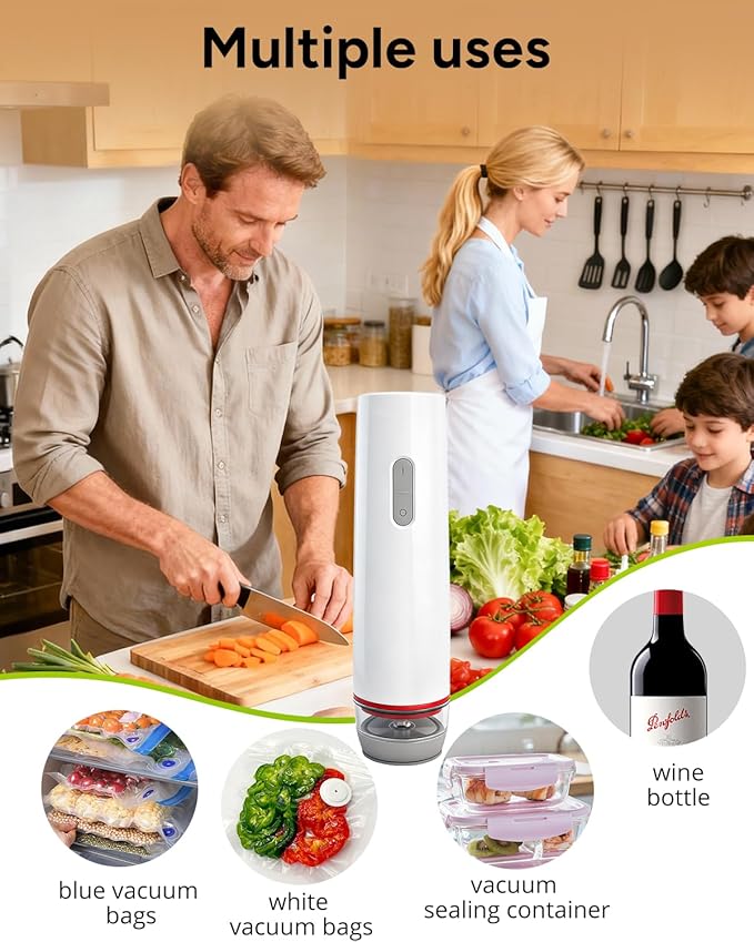Handheld Vacuum Sealer for Food with 30 Reusable Bags, Compact Rechargeable Vacuum Sealer Machine, Food Sealer for Freezer, Kitchen, Home, BBQ, Sous Vide, Travel, Kitchen Gift Idea