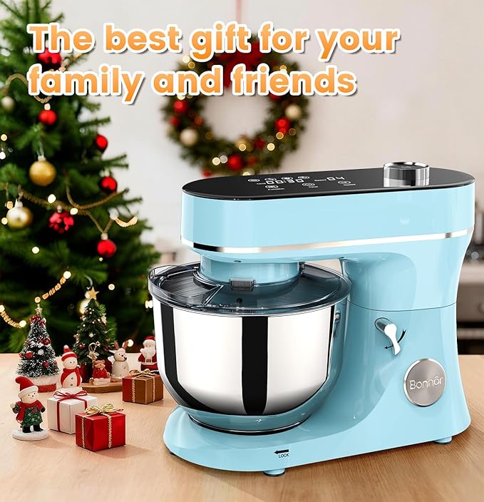 Bonnor Stand Mixer 6QT Kitchen Mixer with LED Smart Touchscreen, 11-Speed Tilt-Head Mixer with Timer, 4 Preset Menus, Stainless Steel Bowl, Dough Hook, Whisk, Beater,Blue