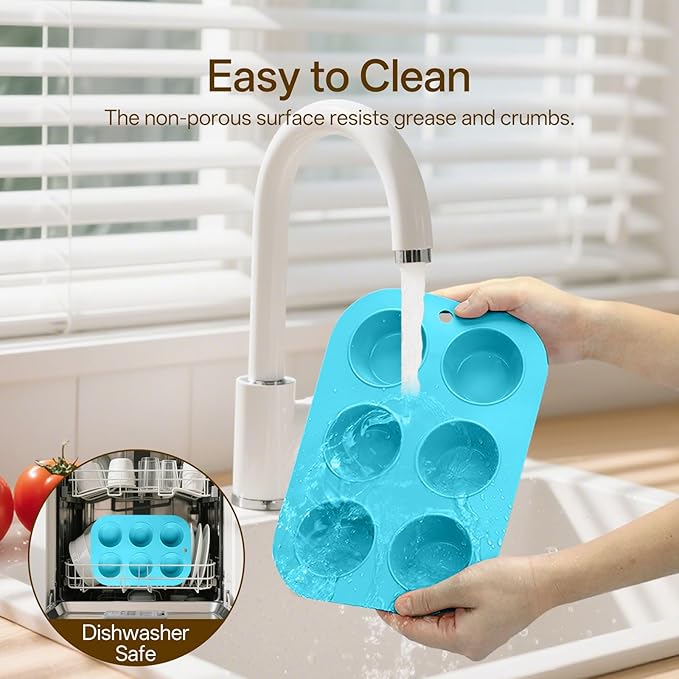 Firstfooby 2 Pack Silicone Muffin Pan for Baking, Regular Size Nonstick Cupcake Pan, 6-Cup Silicone Muffin Tin BPA Free Dishwasher Safe, Great for Muffin Cupcake Brownie Egg Tart