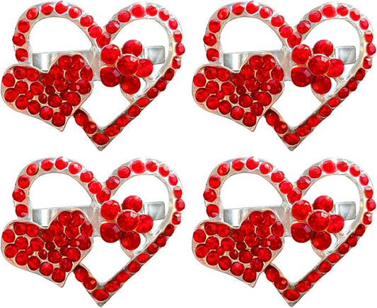 Diamond Heart Napkin Rings Serviette Holder, Set of 6 Metal Napkin Ring, Holiday Table Decor for Valentine's Day, Wedding, Birthday Party, Thanksgiving Day, Christmas Day,Dining Table Decoration