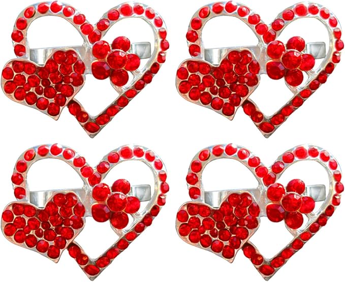 Diamond Heart Napkin Rings Serviette Holder, Set of 6 Metal Napkin Ring, Holiday Table Decor for Valentine's Day, Wedding, Birthday Party, Thanksgiving Day, Christmas Day,Dining Table Decoration
