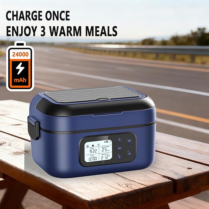 XL Cordless Electric Heated Lunch Box for Adults, Battery-Powered,2 x 6.3-Cup Capacity, Rechargeable Portable Self-Heating Food Warmer for Work Travel Car