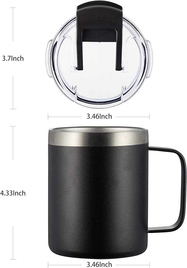 ALOUFEA 12oz Insulated Coffee Mug Cup with Handle, Stainless Steel Travel Coffee Mug with Flip Lid, Double Wall Vacuum Coffee Tumbler, Red