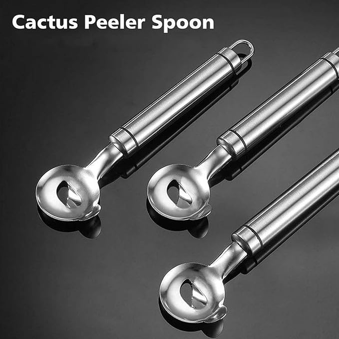 3PCS Cactus Peeler Spoon 2025 Stainless Steel Multi-function Cactus Peeler Knife Tool Thorn Remover Sliced Noodles Cutter with Long Handle for Home Cooking Kitchen Gadgets